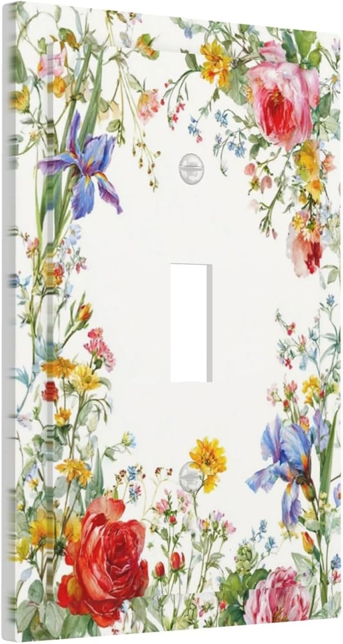 Decorative Light Switch Cover Plate Rustic Red Flower Garden Floral 1 Gang Single Toggle Wall Plates for Electrical Outlet Covers Switch Plate Covers Faceplate for Country Home Decor