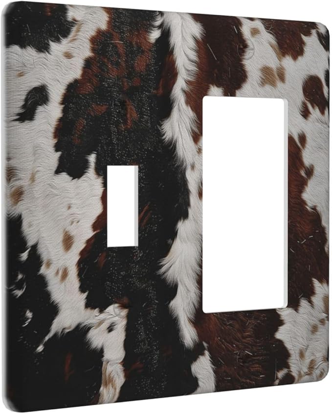 Cowhide Print Abstract Animal Fur Rustic Outlet Covers 1 Toggle 1 Rocker Combination Decorative Wall Plate Electrical Switch Plates Light Switch Cover Plate for Farmhouse Home Decor