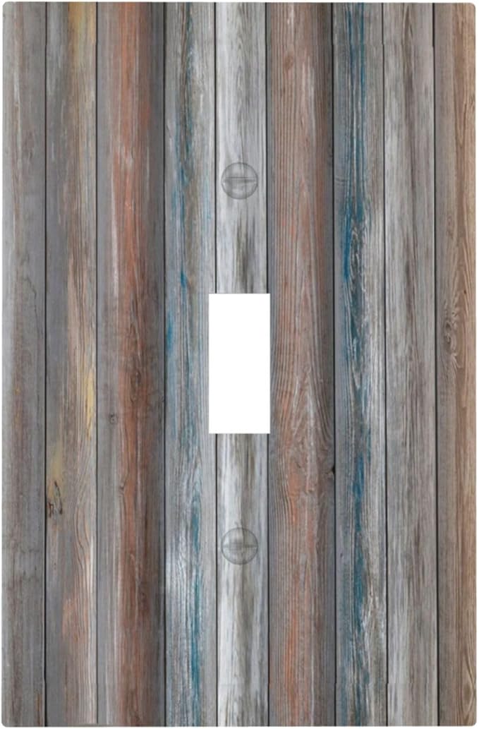Light Switch Cover Vintage Blue Grey Wood Plank 1 Gang Wall Plate Cover Rustic Country Single Toggle Outlet Covers Decorative Switchplate Electrical Faceplate for Farmhouse Home Decor