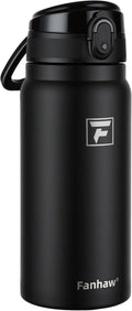 Fanhaw 20 Oz Insulated Stainless Steel Water Bottle with Chug Lid – Wide Mouth, Leak-Proof, BPA-Free – Ideal for Kids, Adults, Sports, Gym, and Outdoor Use (Black)