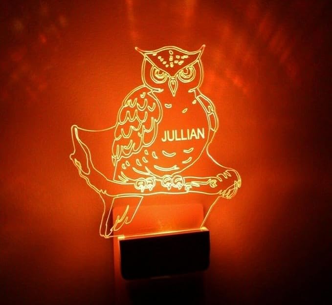MIRROR MANIA Night Light Multi Color Personalized LED Plug-in, Ultra-Slim Touch Night Light Smart Dusk to Dawn Sensor, Kids Children's Bedroom Kitchen Bathroom Hallway Play Room Variations (Owl)