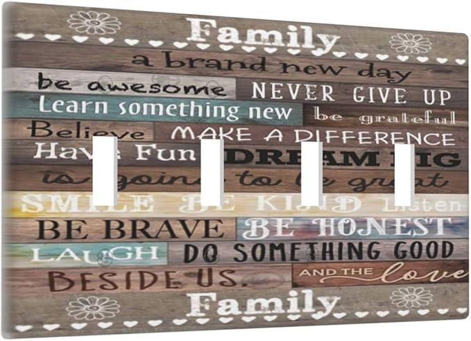 Country Farm Family Quote Wood 4 Gang Quad Toggle Device Light Switch Cover Decorative Wall Plate Decorative Electrical Faceplate Outlet Cover