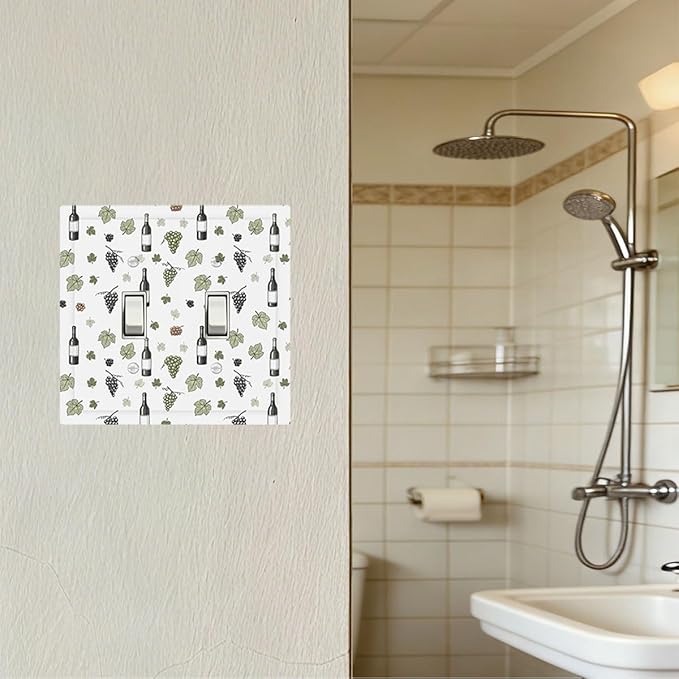 Wine & Vineyard Double Toggle Switch Cover - 2-Gang Standard US Size Vintage Wine Bottle & Grape Light Switch Covers, French Country for Kitchen Decor