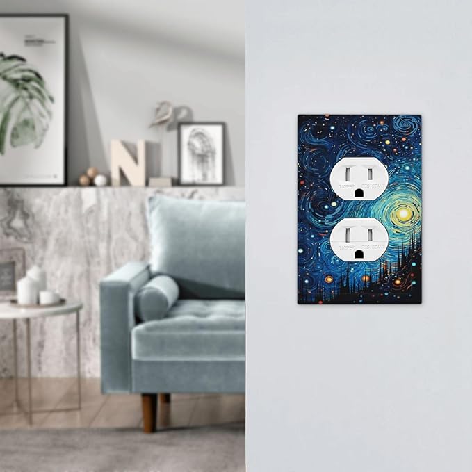 Outlet Covers Abstract Starry Night Style 1 Gang Duplex Light Switch Cover Plate Decorative Switch Plate Covers Electrical Socket Cover for Home living Room Decor