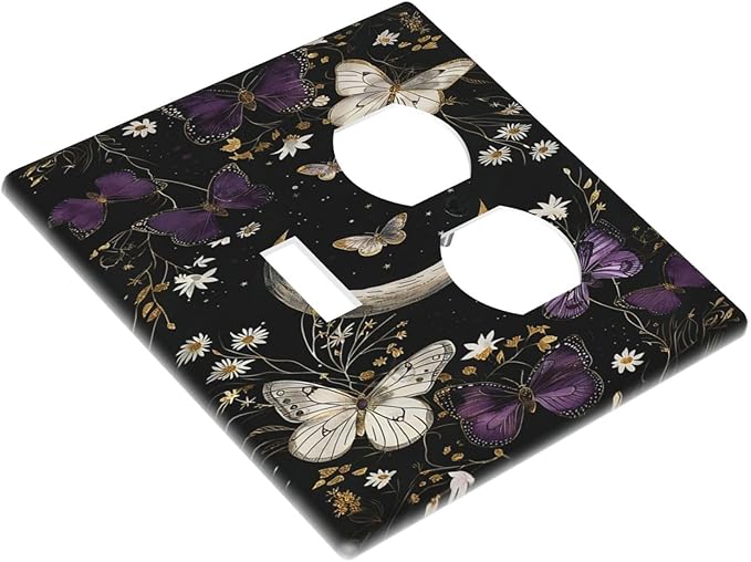 Outlet Covers Boho Crescent Moon Butterfly 1 Toggle 1 Duplex Switch Plate Covers Electrical Light Switch Cover Plate Decorative Wall Plate Socket Cover for Bedroom Home Decor