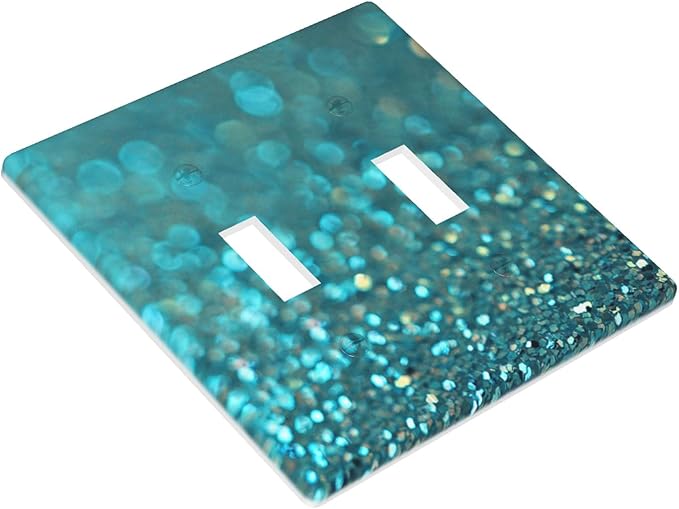 2-Gang Double Toggle Switch Plate, Teal Turquoise Shiny Printed Wall Plate, Glam Boho Decor for Bathroom Vanity Bedroom