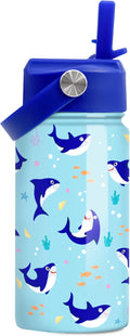 SANDJEST Shark Water Bottle - Kids Water Bottle with Straw Lid - 12 Oz Insulated Stainless Steel Water Bottles for Kid Boy - Travel Cup for School Sports