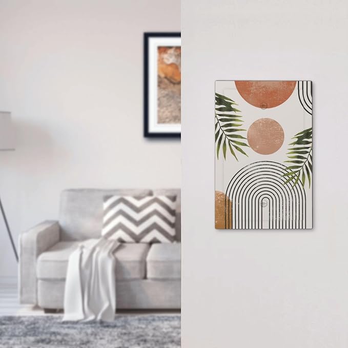 Beautiful Boho Mid Century Large Archs Sun Leaves Plants Light Switch Cover Plate 1 Gang No Device Blank Electrical Wall Plates Faceplate Decorative Switch Plate Covers for Bedroom Living Room Decor