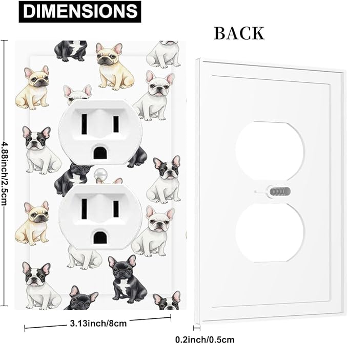 French Bulldog Watercolor Duplex Wall Plate - 1-Gang Standard US Size Playful Frenchie Puppy Outlet Covers, Chic Pattern for Pet Owners Decor