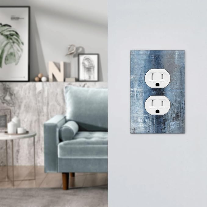 Outlet Covers Navy Blue Gray Abstract Ink Painting 1 Gang Duplex Light Switch Cover Plate Decorative Wall Plates Electrical Switchplate Receptacle for Bathroom Bedroom Decor（2 Pack）