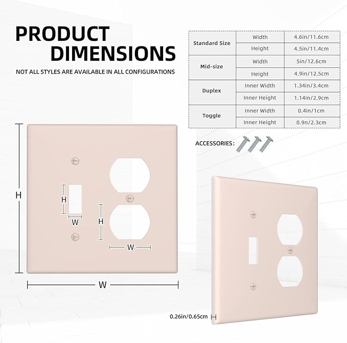 Beige 2 Gang Single Toggle/Duplex Combo Outlet Light Switch Cover, Combo 1-Toggle 1-Dimmer Decorator Wall Plate Electrical Faceplate