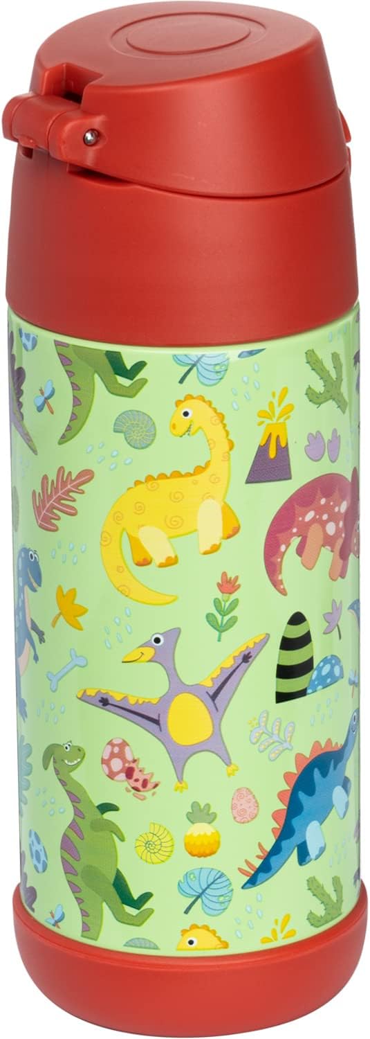 Snug Insulated Kids Water Bottle with Straw & Spout – Double-Wall Stainless Steel, Leakproof, Easy-Flip Lid – For School, Travel, Toddlers & Big Kids - Dinosaurs, 12oz