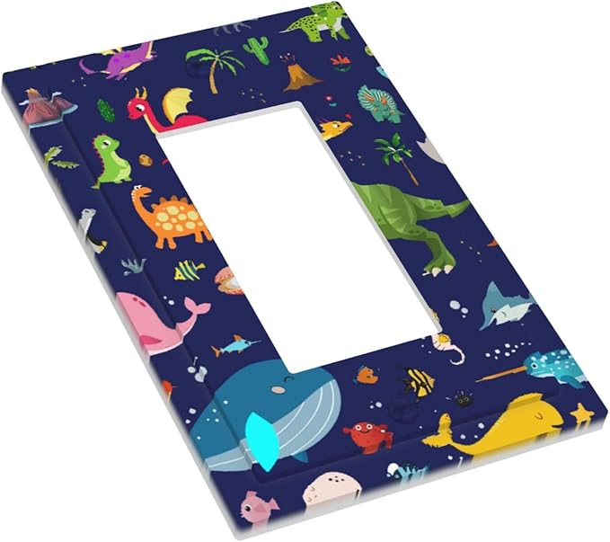 Ocean Dolphin Animal Boys Kids Girls 1-Gang Decorator Rocker Outlet Light Switch Cover Cute Cartoon Cool Blue/Green Dinosaur Decorative Single Device GFCI Receptacle Switch Wall Plate Dimmer Mid Size