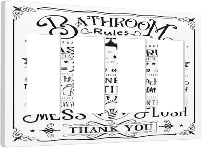 Bathroom Wash Inspirational Quote 4 Gang Quad Rocker/GFCI/Decorator Light Switch Cover Plate Decorative Electric Faceplate Decorative Switchplate Screwless