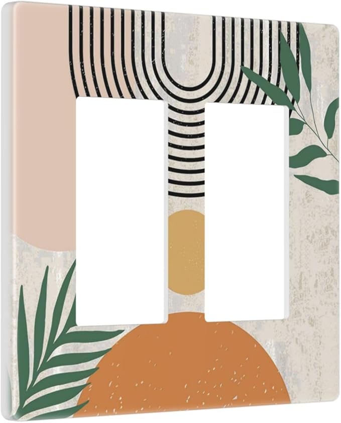 Orange Mid Century Boho Flower 2 Gang Double GFCI Rocker Rocker/Decorator Light Switch Cover Decorative Outlet Wall Plate Electrical Faceplate Screwless
