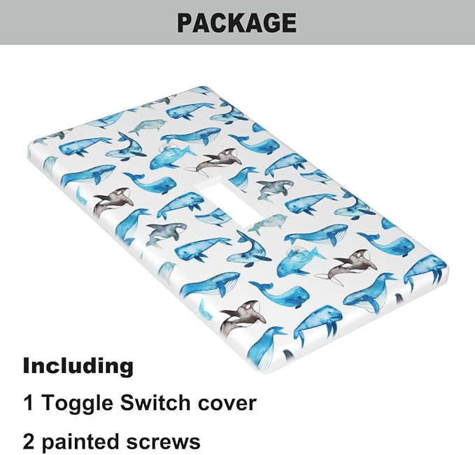 Whale Light Switch Cover Plate Sea Ocean Whales Blue Single Toggle Wall Plate 1 Gang Switchplate Home Decor for Living Room Kitchen 4.5"x 2.76"