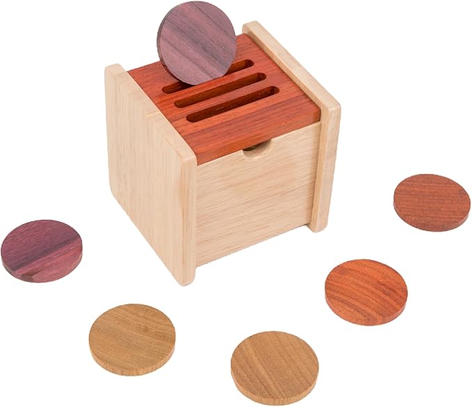 Adena Montessori Coin Box -Natural Wood Object Permanence Box Toy for 1-Year-Old Babies, Wooden Montessori Developmental Toy for 6-12 Month Infants, Early Learning Gift for Kids