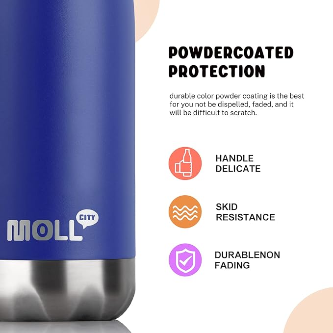 Small Water Bottle-9 oz Stainless Steel Water Bottle for Kids School Insulated Vacuum Metal Leak Proof Cola Shape Mini Water Bottle for Boys (Navy)