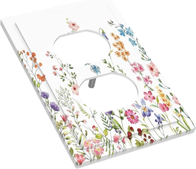 Boho Watercolor Wildflowers Floral Plants Flower Outlet Covers 1 Gang Duplex Light Switch Cover Decorative Switch Plates Electrical Receptacle Faceplate Wall Plate for Bedroom Living Room Decor