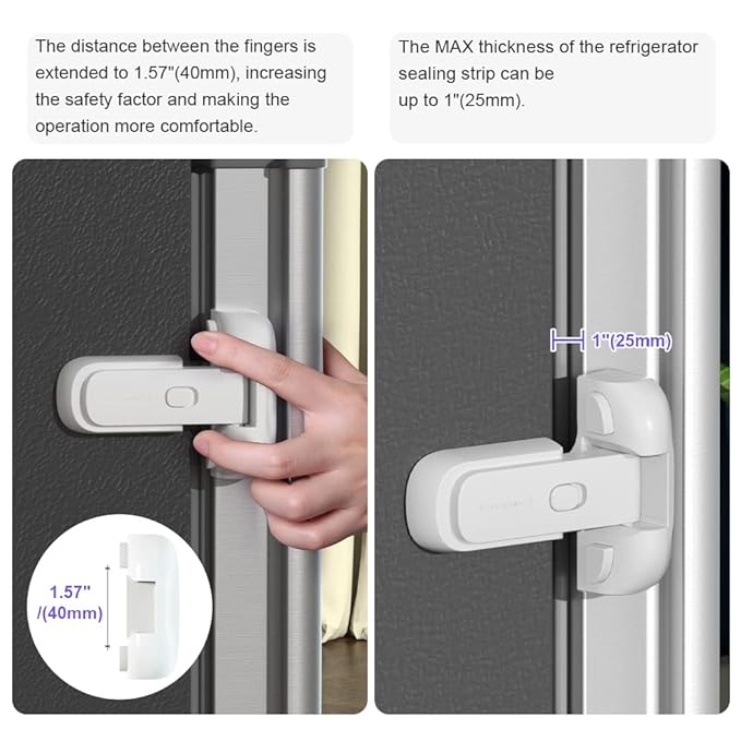 EUDEMON 1 Pack Updated Child Proof Refrigerator/Fridge/Freezer Door Lock Apply to Max 1"(25mm) Sealing Strip for Toddlers and Kids, no Tools Need or Drill (White)