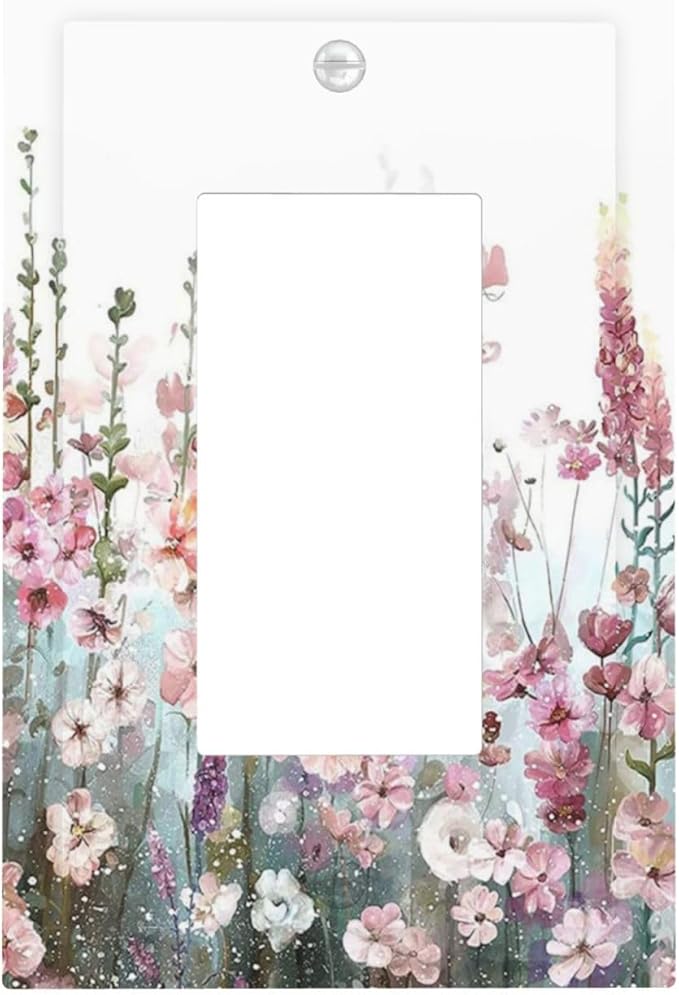 Colorful Flowers Pink Floral Watercolor Plant Decorative Outlet Covers 1 Gang Single Rocker Light Switch Cover Plate Wall Plates GFCI Faceplate for Bed Room Living Room Decor