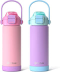 Fimibuke Kids Insulated Water Bottle with Pop-Open Straw & Spout 2-in-1 Lid, 18oz Leak Proof 18/8 Stainless Steel Vacuum Tumbler, BPA-Free Kids Cup For Travel School Boys Girls Toddler 2Packs Macaron