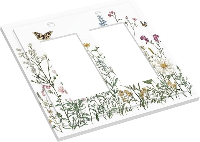 Decorative Outlet Covers Rustic Wildflowers Butterfly Colorful Floral 2 Gang Double Gfci Rocker Electrical Wall Panels Light Switch Cover Plate For Bed Room Living Room Decor