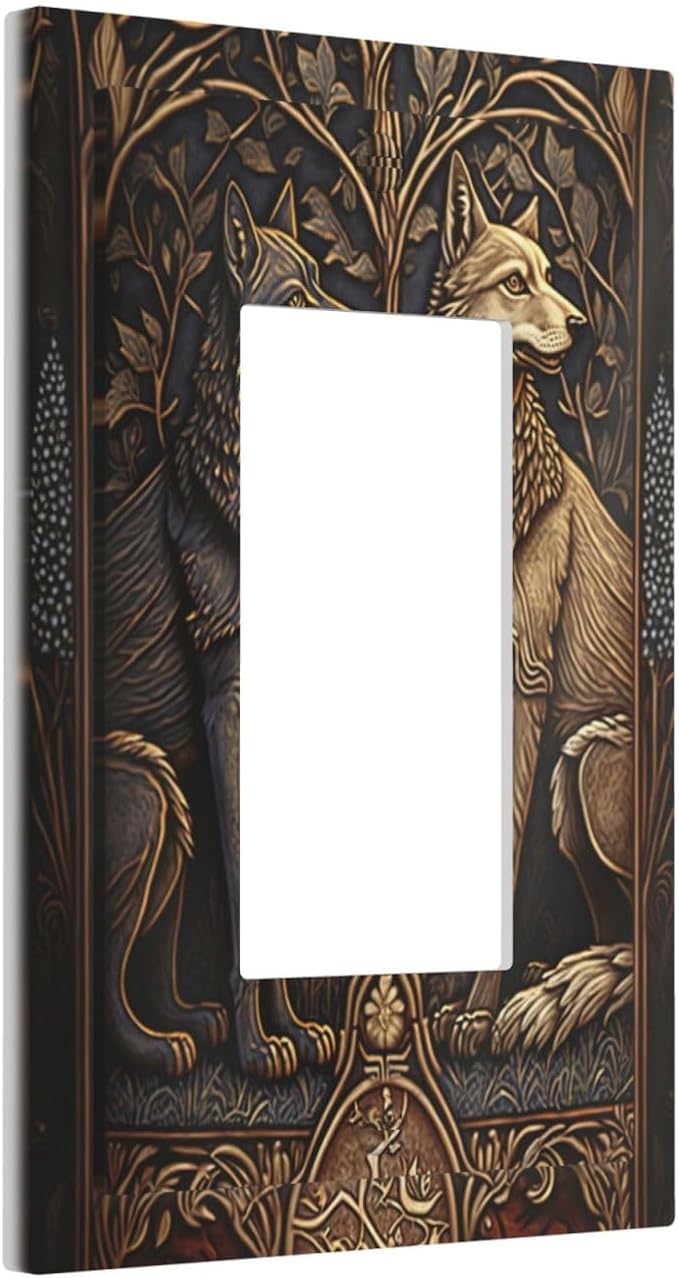 Medieval Wolves Animal Vintage Print Decorative Outlet Covers 1 Gang Single Rocker Light Switch Cover Plate Wall Plates GFCI Faceplate for Farmhouse Home Decor