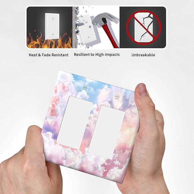 Colorful Abstract Clouds Light Switch Plate Cover 2 Gang Double Rocker Wall Plates Electrical Faceplates Decorative GFCI Outlet Covers for Bedroom Bathroom Kitchen Art Decor
