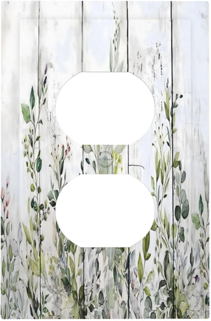 Sage Green Eucalyptus Rustic Country Botanical Leaf Flower Outlet Covers 1 Gang Duplex Light Switch Cover Decorative Switch Plates Electrical Receptacle Faceplate Wall Plate for Farmhouse Bedroom