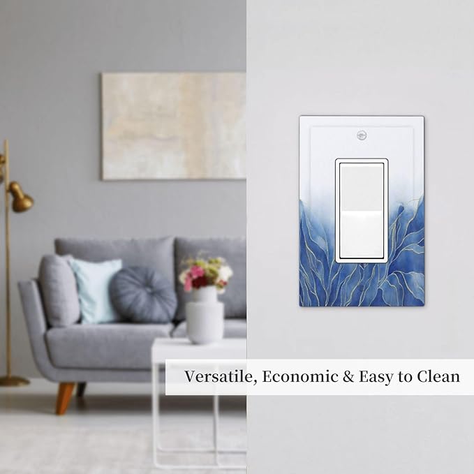 Light Switch Cover Plate Blue Gold Leaf Marble Modern Abstract 1 Gang Outlet Covers Single Rocker Decorative Switch plates Electrical Wall Plates GFCI Receptacle for Kitchen Bathroom Decor