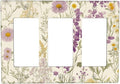 Watercolor Floral Leaves 3 Gang Rocker Outlet Covers Triple Rocker Light Switch Cover Plate Small Purple Flowers Daisies Switchplates Decorative Electrical Faceplate for Bedroom Living Room Decor