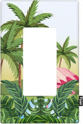 Beach Flamingo Single Rocker Wall Plate Summer Palm Tree Banana Monstera Leaf Tropical Plant Decorator Rocker Switch Plate Decorative 1 Gang Lightswitch Cover Home & Office