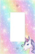 Rainbow Unicorn Single Rocker Switch Cover - 1-Gang Standard US Size Pastel Galaxy Sparkle Light Switch Covers, Magical Fantasy for Boys & Girls Bedroom