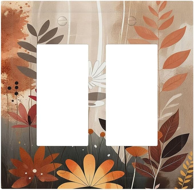 Boho Minimalist Vintage Wildflowers Plant Floral Art Watercolor Decorative Outlet Covers 2 Gang Double Gfci Rocker Electrical Wall Panels Light Switch Cover Plate for Bedroom Living Room
