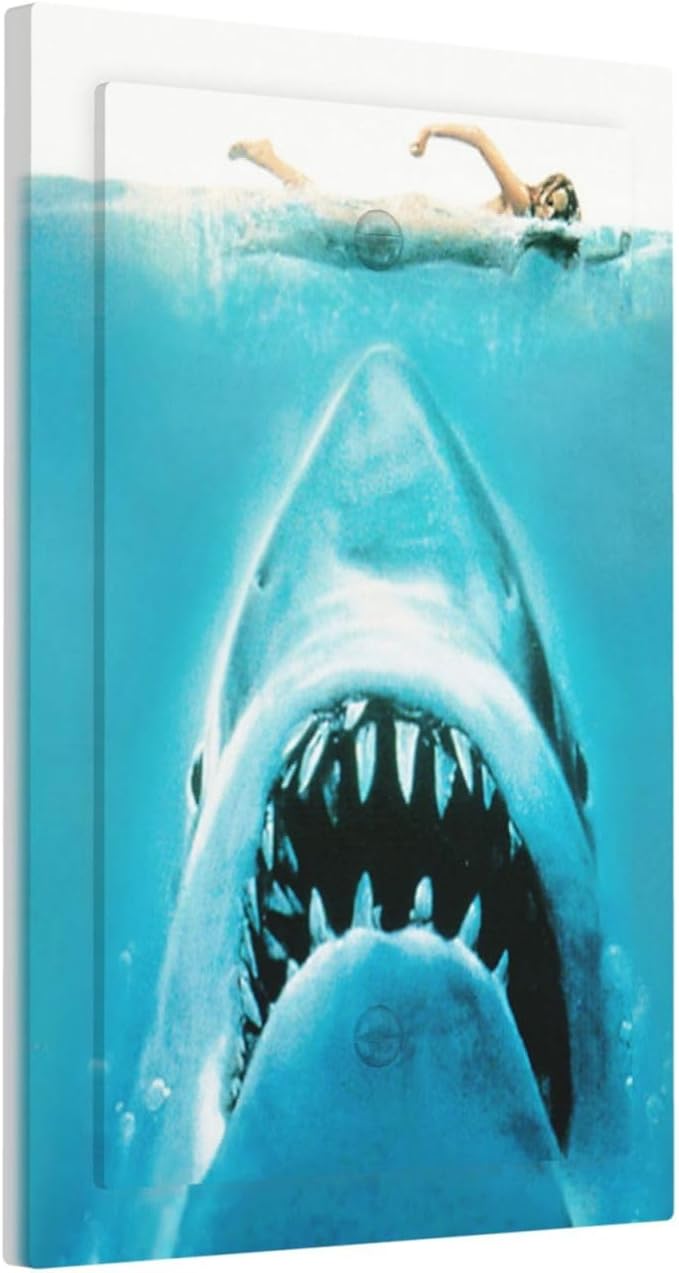 Beach Shark Oceanjaws Movie Vintage Look Light Switch Cover Plate 1 Gang No Device Blank Electrical Wall Plates Faceplate Decorative Switch Plate Covers for Bathroom Kids Room Decor