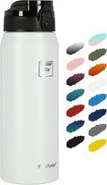 Fanhaw 24 oz Insulated Stainless Steel Water Bottle with Anti-Dust Chug Lid, Leakproof Vacuum Metal Bottle for Kids, Women & Men (White)