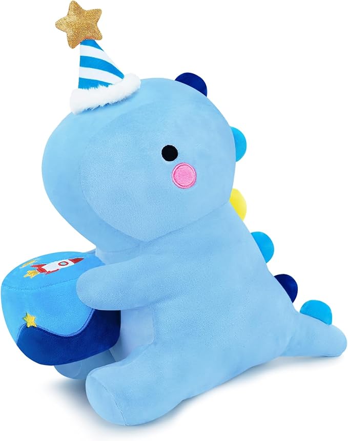 SQEQE Dinosaur Stuffed Animal, Cute Dinosaur Plush Toys with Cake, Dino Plushies Anniversary Birthday Gift for Her Girls Boys Boyfriend Girlfriend(Blue,12 inch)