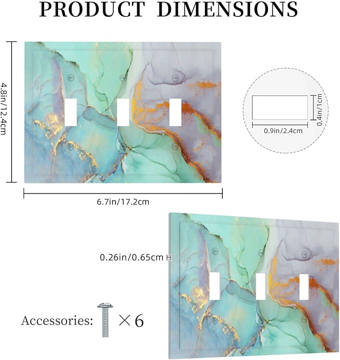 Teal Green Marble 3 Gang Triple Toggle Light Switch Wall Plate Cover Decorative Electrical Faceplate for Rustic Barn Door Home Living Room Decorate 6.7" x 4.8