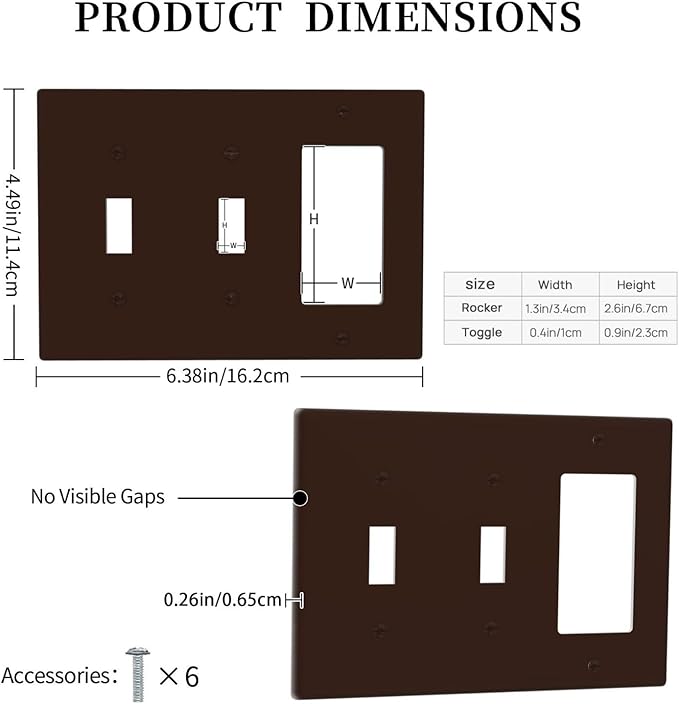 Decorative Coffee Brown 3 Gang 2 Toggle 1 GFCI/Decorator Combination Light Switch Cover, Modern Solid Dark/Light Brown Triple Combo Toggle/Rocker Electrical Outlet Switches and Face Wall Plate Cover