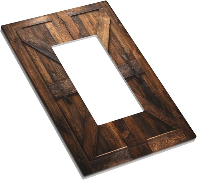 Decorative Outlet Covers Retro Brown Wood Barndoor 1 Gang Rocker Light Switch Cover Plate Single Wall Plates for Electrical Outlets Switch Plate Covers Faceplate for Farmhouse Decor