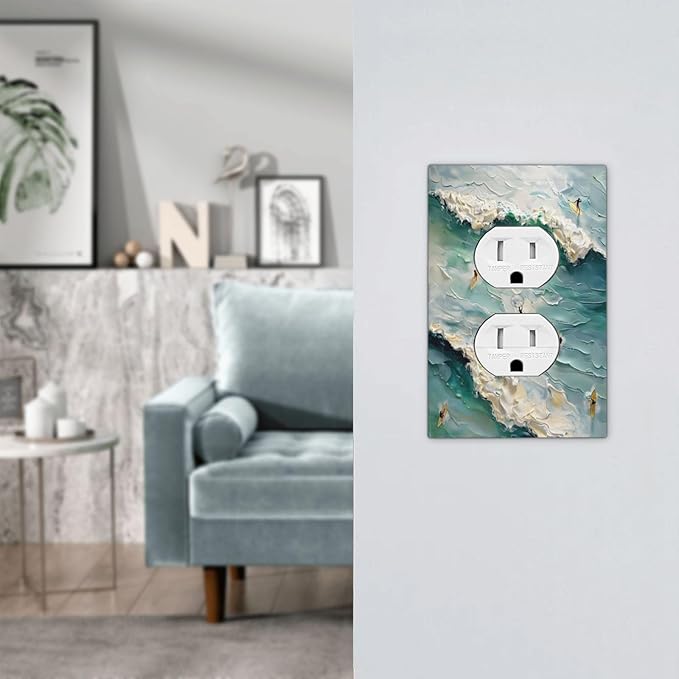 Beach Waves Ocean Surfing Hoverboard Painting Print Outlet Covers 1 Gang Duplex Light Switch Cover Decorative Switch Plates Electrical Receptacle Faceplate Wall Plate for Bedroom Living Room Decor