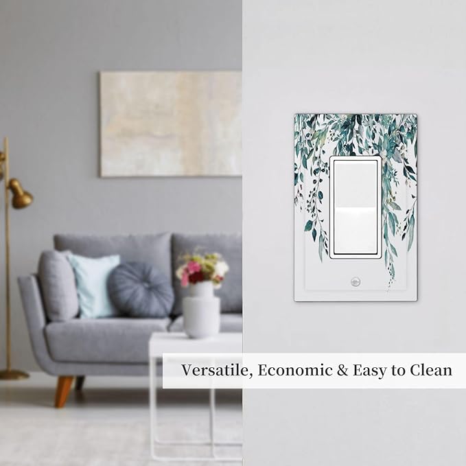 Decorative Outlet Covers Green Eucalyptus Boho Olive Leaves Country Unique 1 Gang Single Decora GFCI Device Light Switch Covers Plate 1 Rocker Wall Plate Jumbo Switch Plate Cover