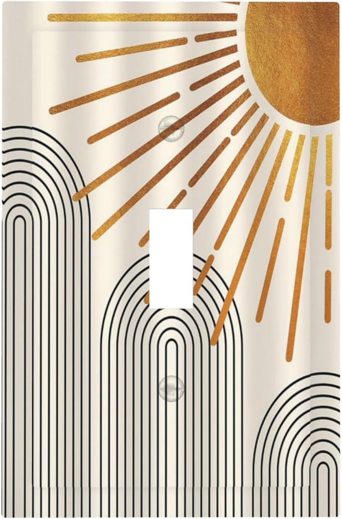 Mid Century Beige Boho Abstract Sun Vintage Arch 1 Gang Light Switch Covers Decorative Single Toggle Wall Plate Switchcover Electrical Switchplate for Country Bathroom Bedroom Decor