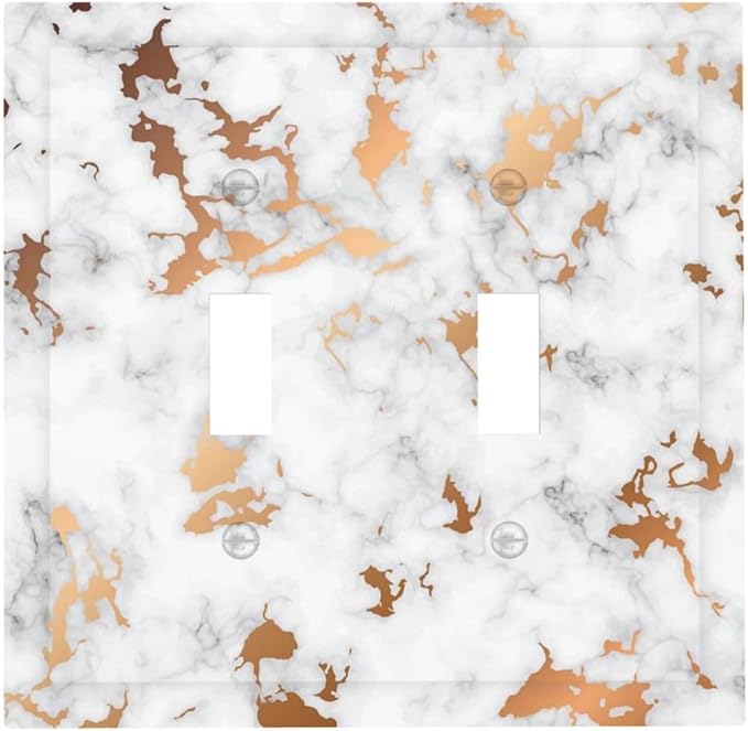 Lexury Elegant White Red Golden Marble Texture 2 Gang Double Toggle Light Switch Cover Electric Wall Plate Modern Marbling Marbled Grain Electrical Device Outlet Cover Faceplate Jumbo Size