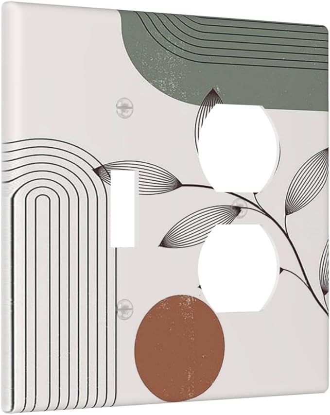 Wallplates Sage Green Boho Nature Art Minimalist Geometric Plant 1 Toggle 1 Duplex Switch Plate Electrical GFCI Faceplate Decorative Light Switch Covers for Bedroom living Room Decor