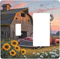 Rustic Barn Red Truck Windmill Sunflower Outlet Covers 1 Toggle 1 Rocker Combination Decorative Wall Plate Electrical Switch Plates Light Switch Cover Plate for Farmhouse Home Decor