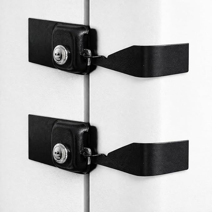 Child Proof Fridge Lock with Key | 100% Metal Refrigerator Lock for Toddlers & Kids | 400 lbf 3M Adhesive No-Drill | Baby Safety Freezer Cabinet Lock (2 Pack, Black)