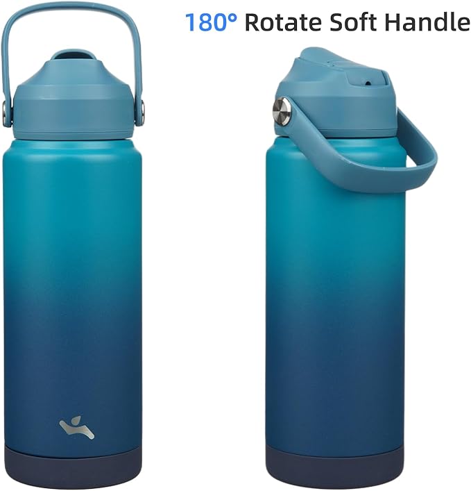 Konokyo Insulated Water Bottle with Straw Lid,24 oz Stainless Steel Vacuum Metal Bottle with Silicone Handle,Vast