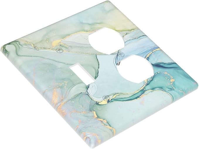 Wallplates Teal Gold Marbling Turquoise 1 Toggle 1 Duplex Switch Plate Electrical GFCI Faceplate Decorative Light Switch Covers for Bathroom living Room Decor
